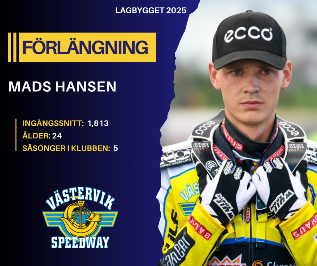 Mads Hansen förlänger kontraktet med Västervik Speedway