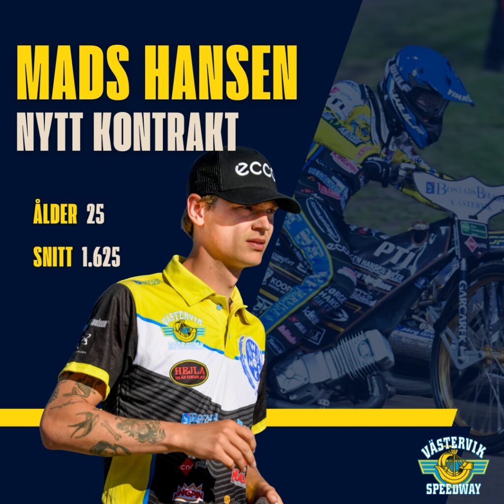 Mads Hansen förlänger med Västervik Speedway